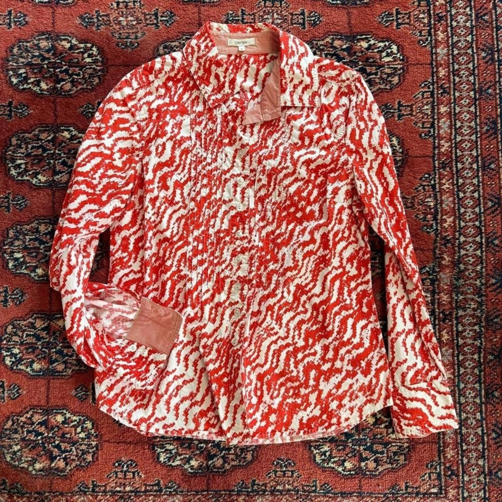 Tyler Boe Size 8 Orange & White Abstract Print Button Up Shirt